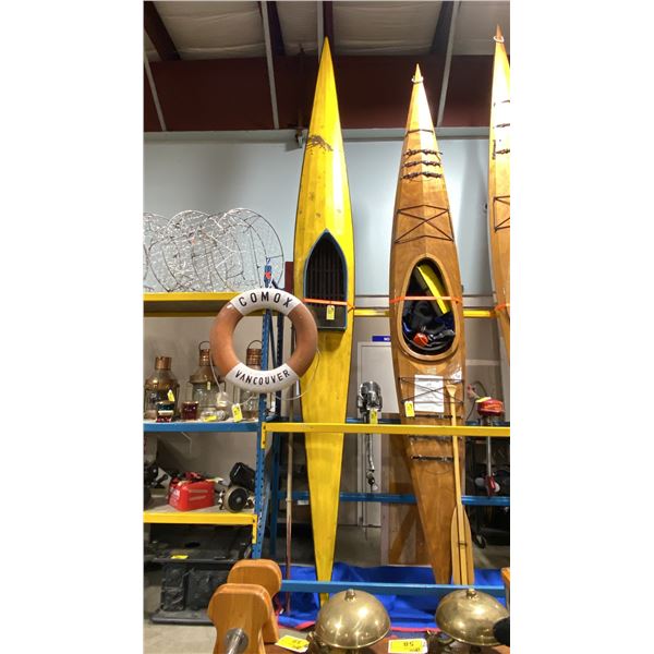 YELLOW/BLUE VINTAGE KAYAK APPROX 17'L WITH KAYAK PADDLE