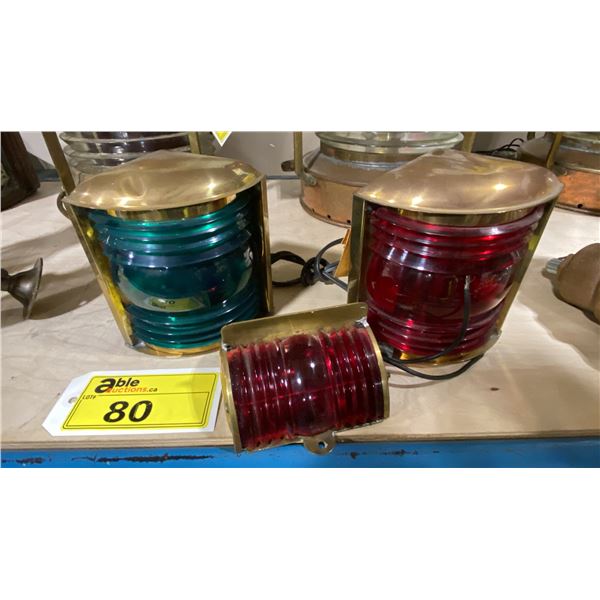 3 VINTAGE BRASS PORT NAVIGATION LIGHTS