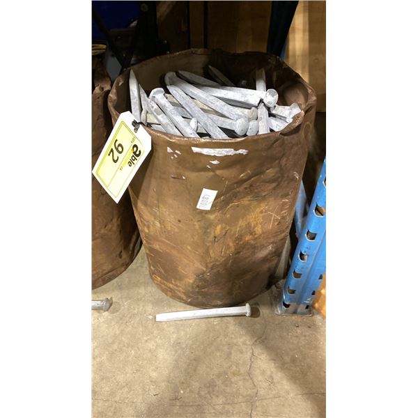 METAL BUCKET OF ASSORTED GALVANIZED DECK SPIKES