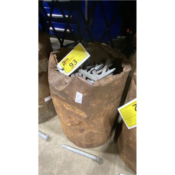 METAL BUCKET OF ASSORTED GALVANIZED DECK SPIKES