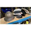Image 2 : SMALL VINTAGE BROWN STORAGE TRUNK, 3 CAPTAIN HATS, HELMET & CAPTAINS JACKET