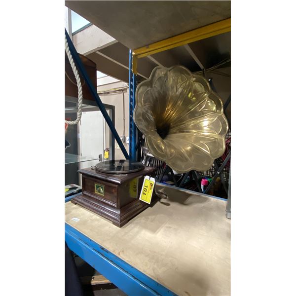 "HIS MASTER'S VOICE" (HMV) GRAMOPHONE WITH LARGE BRASS HORN