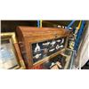 Image 8 : SHELF OF COLLECTABLES- FRAMED NAUTICAL ARTWORK, NAUTICAL THEMED STORAGE BOXES, ANTIQUE CAMERA &
