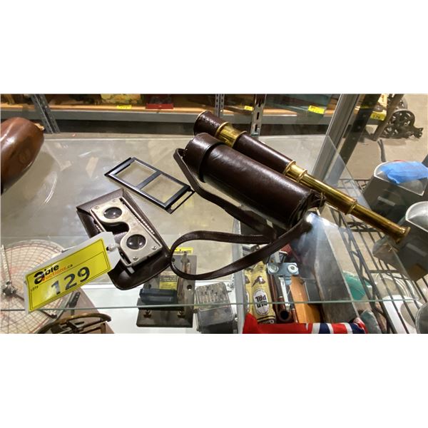 VINTAGE ZEISS AEROTOPO FOLDING POCKET STEREOSCOPE & MARITIME BRASS/LEATHER SPYGLASS TELESCOPE