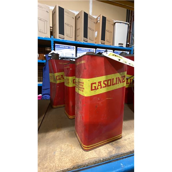3 RED VINTAGE JOHNSON ROSE & CO. METAL GASOLINE CANISTERS