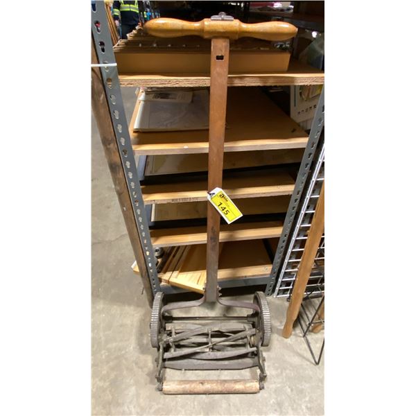 VINTAGE PUSH REEL MOWER & GOONSPOON APPROX 12'L