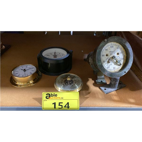 VINTAGE WALKERS "CHERUB" MARK III SHIP LOG, WEEMS & PLATH MARINE CLOCK, BARIGO CLOCK & BRASS