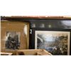 Image 6 : SHELF OF ASSORTED ANTIQUE COLLECTABLES- BRASS OIL LAMPS, VINTAGE MICROSCOPE, FRAMED PHOTOGRAPHS,