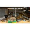 Image 3 : SHELF OF ASSORTED ANTIQUE COLLECTABLES- OIL LAMP, OIL CANS, FUNNELS, WASHBOARD, PARTS & MORE