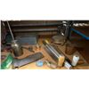 Image 4 : SHELF OF ASSORTED ANTIQUE COLLECTABLES- OIL LAMP, OIL CANS, FUNNELS, WASHBOARD, PARTS & MORE