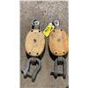 Image 1 : PAIR OF VINTAGE WOODEN SNATCH BLOCK PULLEYS *ONE DAMAGED*
