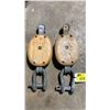 Image 1 : PAIR OF KEATINGS VINTAGE WOODEN SNATCH BLOCK PULLEYS