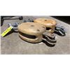 Image 2 : PAIR OF KEATINGS VINTAGE WOODEN SNATCH BLOCK PULLEYS