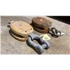 Image 2 : PAIR OF KEATINGS VINTAGE WOODEN SNATCH BLOCK PULLEYS