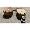 Image 3 : PAIR OF KEATINGS VINTAGE WOODEN SNATCH BLOCK PULLEYS