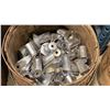 Image 2 : SMALL WOODEN BARREL OF VINTAGE CHROME PLATED FLAG POLE SOCKETS