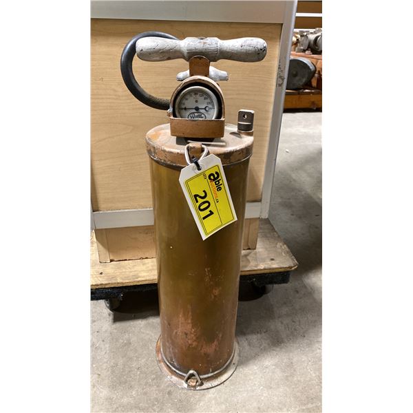 PYRENE VINTAGE WOODEN HANDLE PUMP-STYLE FIRE EXTINGUISHER