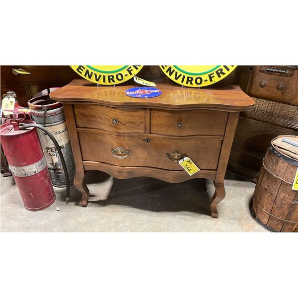 2 PC ANTIQUE FURNITURE- DARK WOOD 4 DRAWER WRITING DESK 41"W & DARK WOOD 3 DRAWER CURVED FRONT