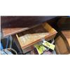Image 4 : 2 PC ANTIQUE FURNITURE- DARK WOOD 4 DRAWER WRITING DESK 41"W & DARK WOOD 3 DRAWER CURVED FRONT