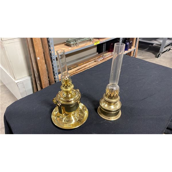2 VINTAGE BRASS COLLECTABLE OIL LAMPS- BRENNER & KOSMOS, GUADARD
