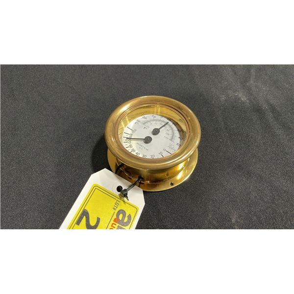 VICTORY VINTAGE BRASS MARINE THERMOMETER/HYGROMETER