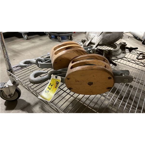 2 VINTAGE MARITIME WOODEN BLOCK PULLEYS