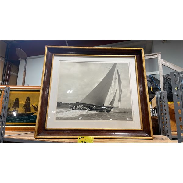 2 BEKEN OF COWES "BRITANNIA 1930" & "DECK OF SHAMROCK V 1934" FRAMED NAUTICAL PHOTOGRAPHS