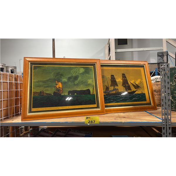 2 FRAMED VINTAGE STYLE NAUTICAL FRAMED ARTWORK, EACH APPROX 27" X 22"