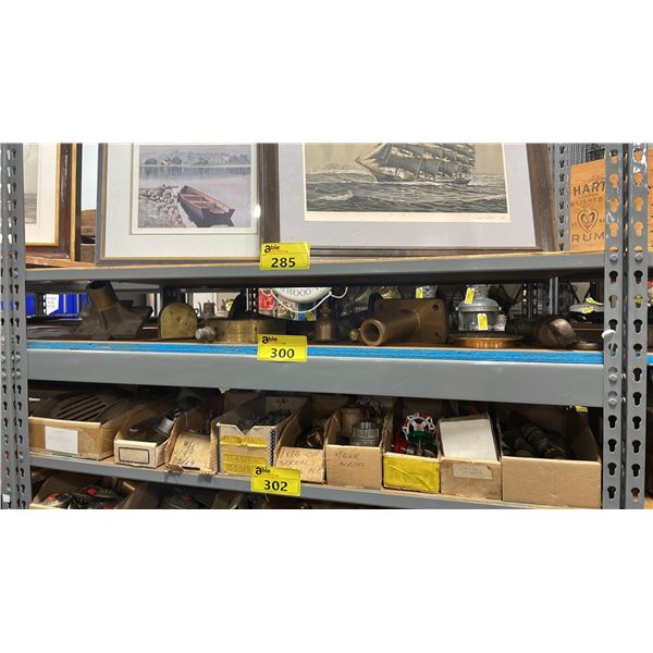 SHELF OF ASSORTED VINTAGE MARINE PARTS