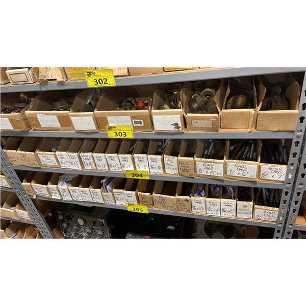 SHELF OF ASSORTED GALVANIZED VINTAGE MARINE HARDWARE