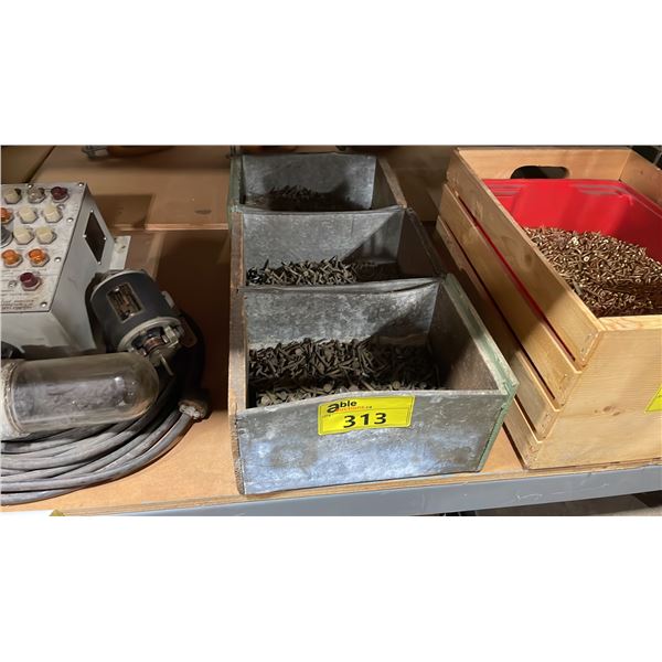 3 SMALL CRATES OF  ANTIQUE BRASS NAILS