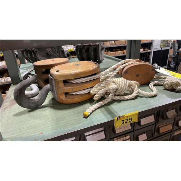 2 VINTAGE MARITIME WOODEN BLOCK PULLEYS