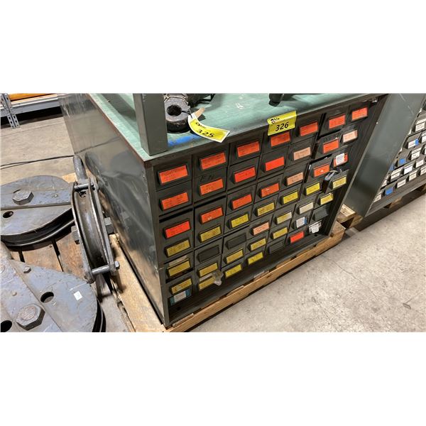 49 DRAWER GREEN METAL PARTS CABINET FULL OF ASSORTED VINTAGE BRASS HARDWARE