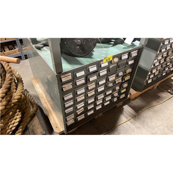 49 DRAWER GREEN METAL PARTS CABINET FULL OF ASSORTED VINTAGE HARDWARE