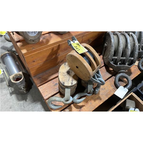 3 VINTAGE MARITIME WOODEN BLOCK PULLEYS