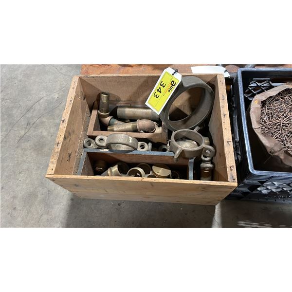 WOODEN CRATE OF ASSORTED VINTAGE MARINE PARTS AND HARDWARE