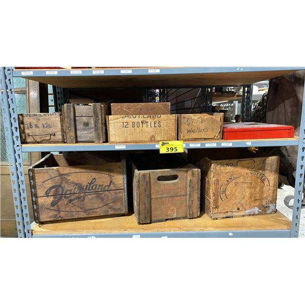 ASSORTED VINTAGE WOODEN CRATES & SPAE-NAUR HARDWARE SORTER