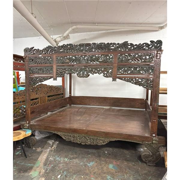 2 ANTIQUE JAVAN BEDS HAND CARVED PANELS, IRON WOOD - DISASSEMBLED