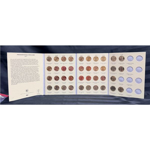 PRESIDENTIAL COIN COLLECTOR BOOK WITH 39 OF THE 40 COINS IN THE SET