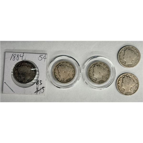 LIBERTY HEAD (V) NICKEL - 1884, 1910, 1911, 1912 (x2)