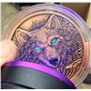 Image 1 : COPPER BULLION ROUND - 5 AVDP OUNCE .999 FINE COPPER DARK WOLF WITH GLOWING EYES