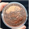 Image 3 : COPPER BULLION ROUND - 5 AVDP OUNCE .999 FINE COPPER DARK WOLF WITH GLOWING EYES