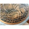 Image 4 : COPPER BULLION ROUND - 5 AVDP OUNCE .999 FINE COPPER DARK WOLF WITH GLOWING EYES