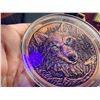 Image 5 : COPPER BULLION ROUND - 5 AVDP OUNCE .999 FINE COPPER DARK WOLF WITH GLOWING EYES