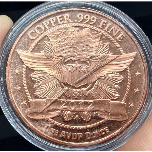 COPPER BULLION ROUND - 1 AVDP OUNCE .999 FINE COPPER USA 2012 PANDA BEARS - MOM AND CUP COPPER BULLI