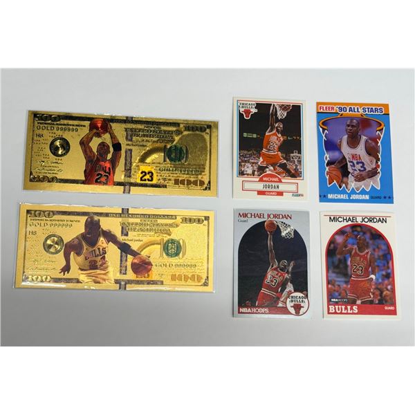 $100 NOVELTY 24K .9999 GOLD PLATED FOIL NOTES - MICHAEL JORDAN (X2 NOTES) AND MICHAEL JORDAN TRADING