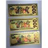 Image 2 : $100 NOVELTY 24K .9999 GOLD PLATED FOIL NOTES - SPONGEBOB'S FRIENDS (X3)
