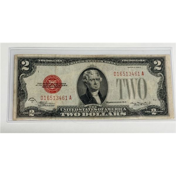 $2 UNITED STATES NOTE - SERIES 1928D - RED TREASURY SEAL