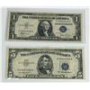 Image 1 : SILVER CERTIFICATES - $5 SERIES 1953A, AND $1 SERIES 1935C - BLUE TREASURY SEALS