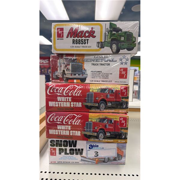 (5) ASSORTED AMI MODEL TRUCK SETS INCLUDING; COCA COLA WHITE WESTERN STAR, SNOW PLOW, MACK R685ST &